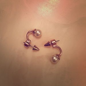 Gold and Pearl front back swing earrings