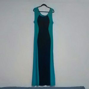 seafoam and black sleeveless maxi dress