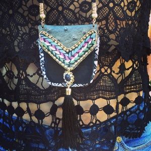 Boho Tribal Medicine Bag Tassel Festival Necklace