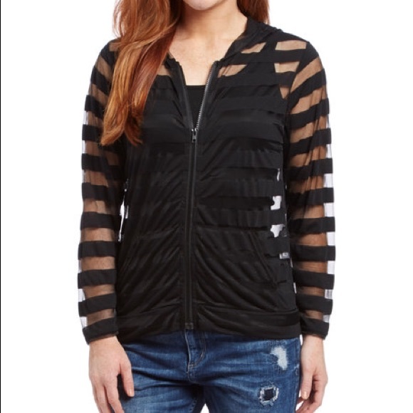 Exist Tops - HP🌸🌸Black sheer stripe zip up hoodie fits like L