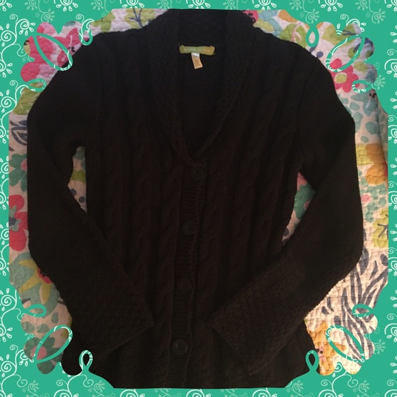 Black Cable Knit Button Down Sweater