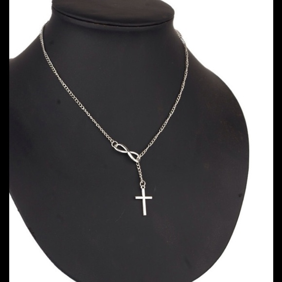 Brand New Silver a Plated Infinity /Cross Necklace - Picture 2 of 3