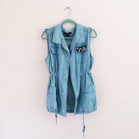 f21 denim chambray utility vest