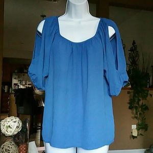 Blue open shoulders top