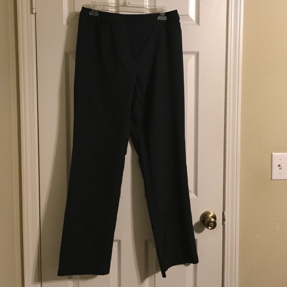 Navy blue, pin stripes dress pants.
