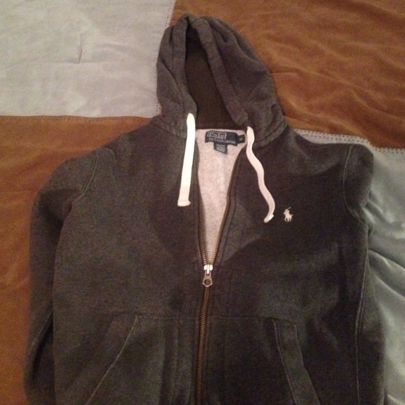 Men's charcoal grey polo classic fleece hoodie