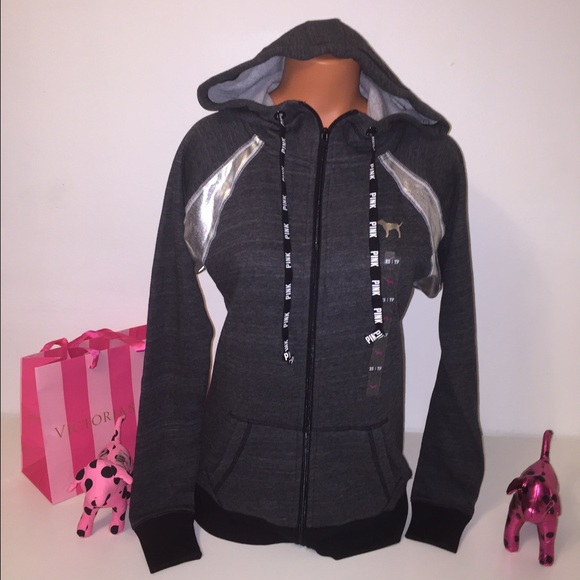 PINK Victoria's Secret Sweaters - NEW PINK VS FULL ZIP HOODED SWEATER