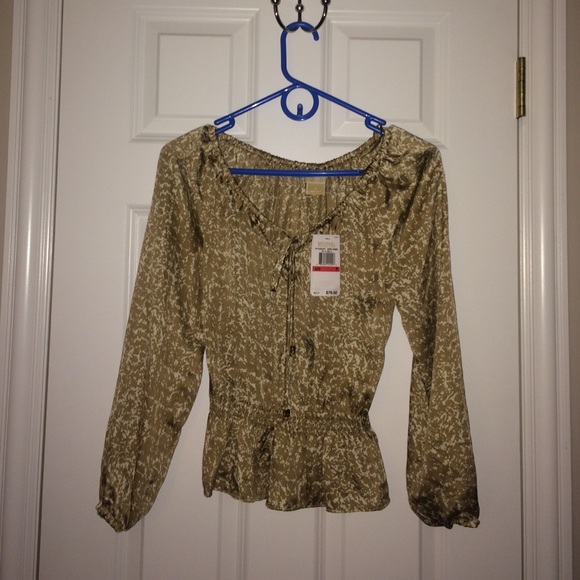Gold silk cinched waist Michael kors shirt