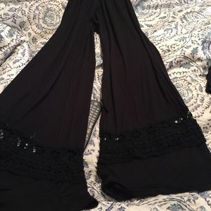 Black lace palazzo pants