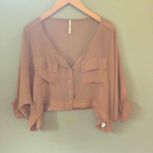 Free People Sheer Button-Up Crop Top