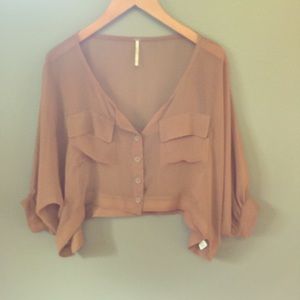 Free People Sheer Button-Up Crop Top