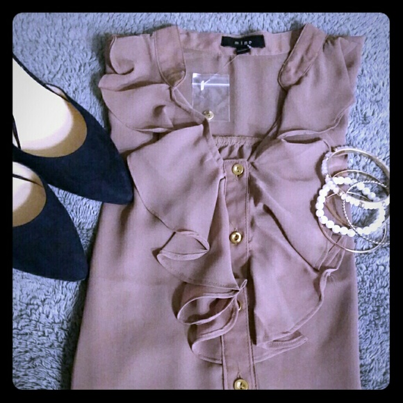 Mine Tops - Short Sleeve Sheer Top; Light Brown/Tan Color