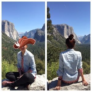 Chambray denim button down polo