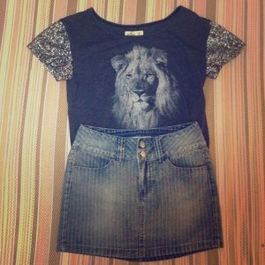 Hollister crop top with F21 denim skirt