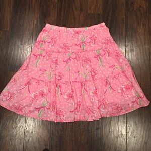 Lolly Pulitzer Pink Floral Ruffle Skirt Sz LG EUC