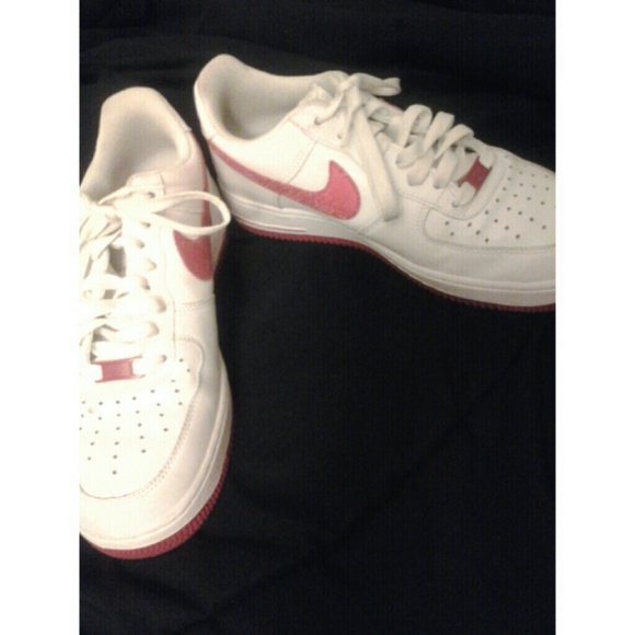 Woman's White and Red Low Nike Air Force Ones