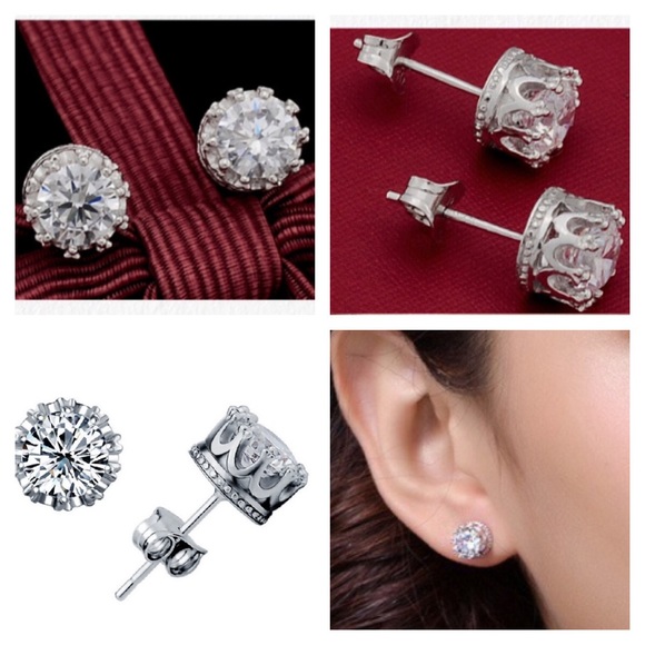 Jewelry - 925 sterling silver CZ crown earrings