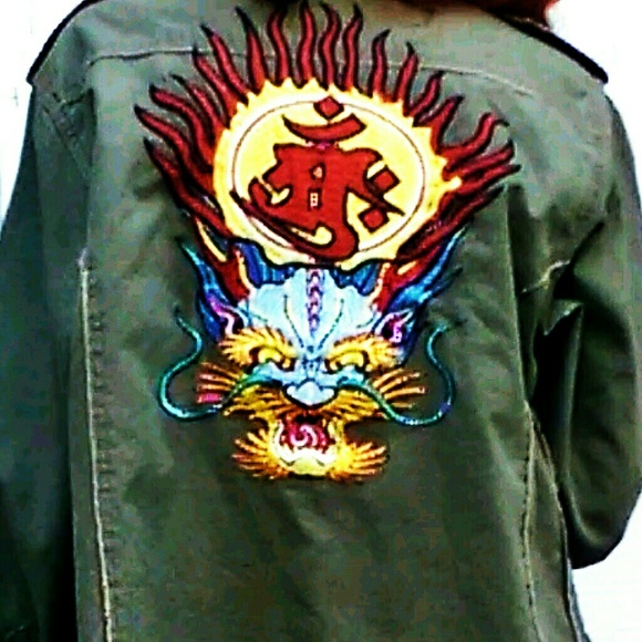 ❌Edward Dada Army Jacket w/ Embroidery Dragon Face - Picture 2 of 4