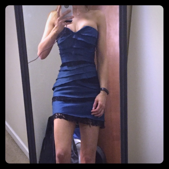 BCBGeneration blue mini strapless sheath dress