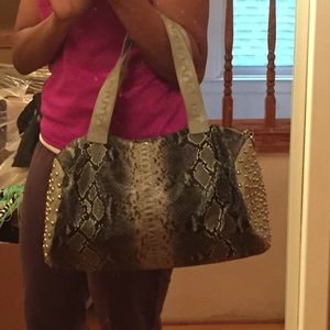 Faux snakeskin studded bag