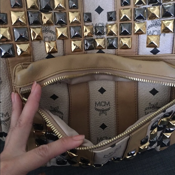 Authentic Mcm Striped Studded Backpack