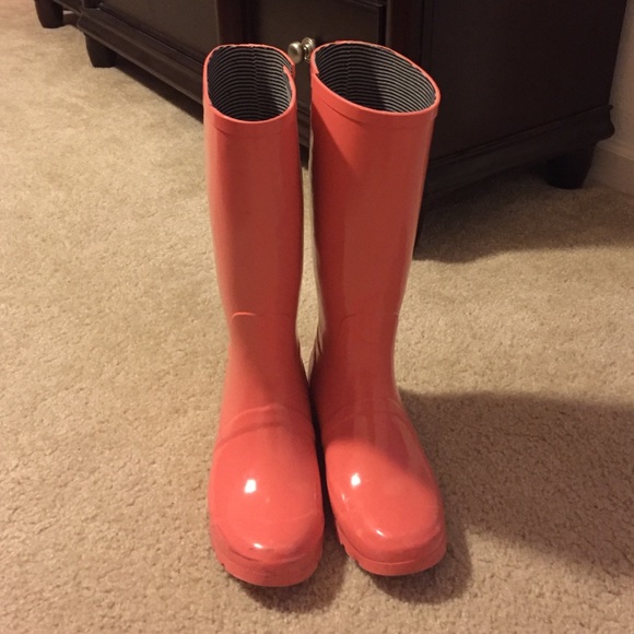 Coral rain boots