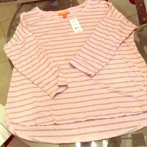 3/4 sleeve pink and grey stripe top