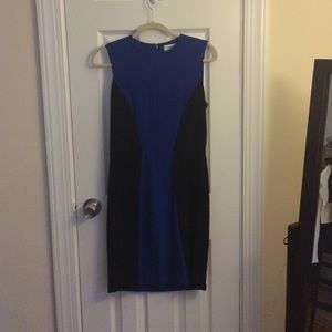 Black and blue Calvin Klein sheath dress.