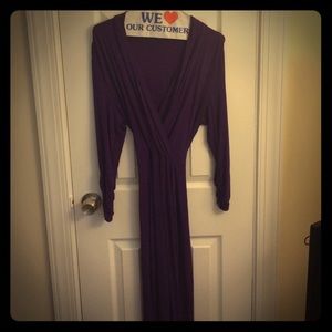 Deep purple wrap dress.