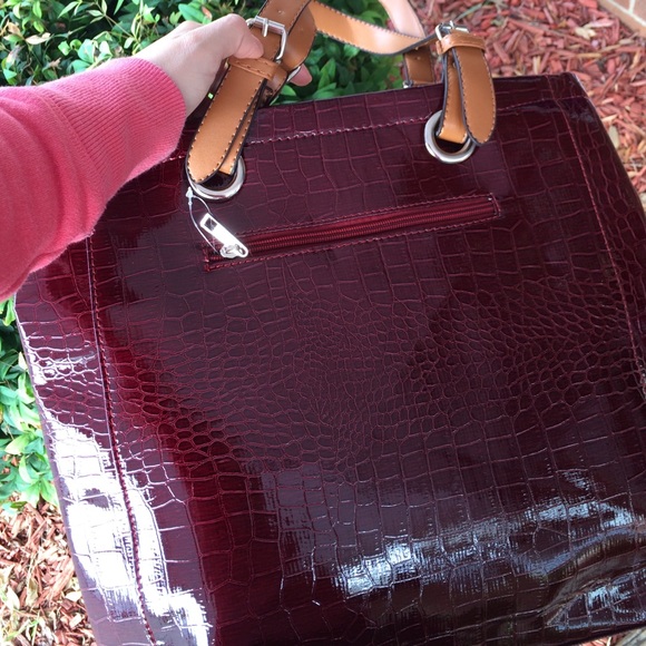 Maroon snake skin tote