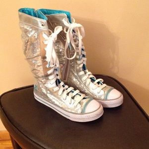 High top silver sequence sneakers