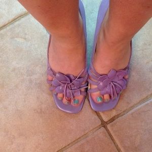 Lavender suede open toe heels