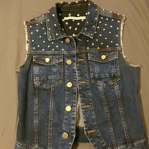 Gold- Studded Denim Vest - Romeo & Juliet Couture