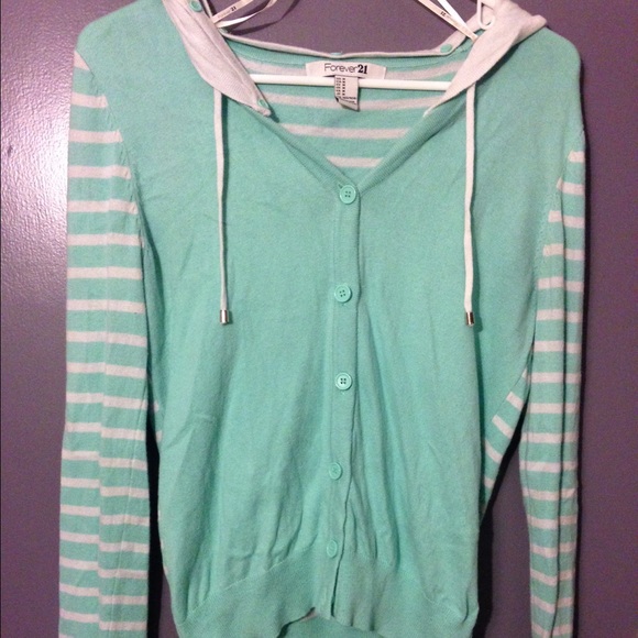 Light blue striped hooded cardigan