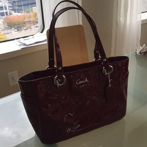 COACH Signature red patent gallery bag