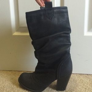 Heeled black mid calf boots