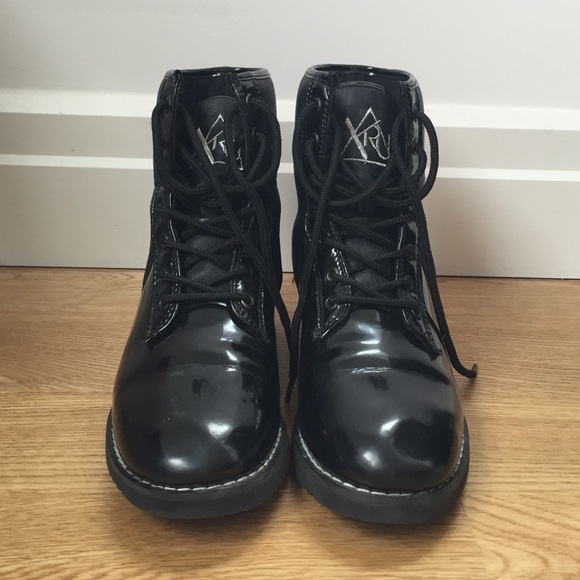NWOT! black leather wedge boot