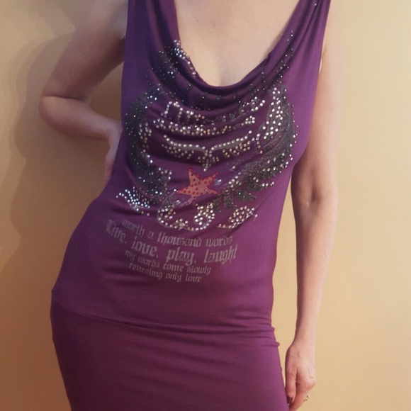 Purple short dress with sparkling writing