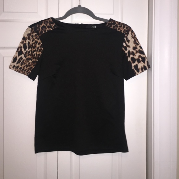 Black shirt with cheetah shoulder detail