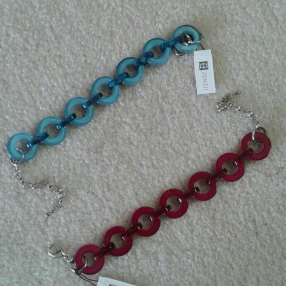 2 lucite link bracelets, blue and magenta