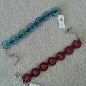 2 lucite link bracelets, blue and magenta