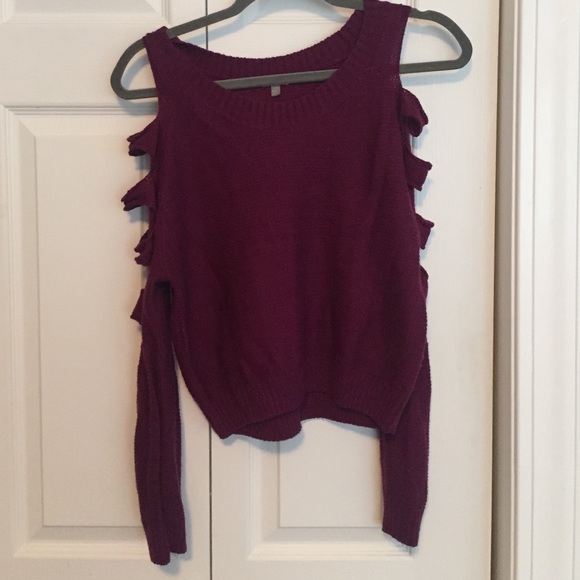 Purple knitted sweater with shoulder cut outs