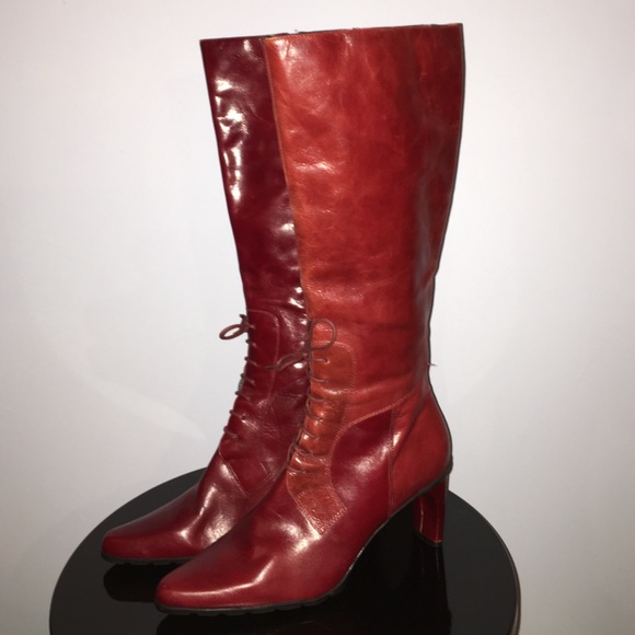 me too Shoes - Me Too "Aretha" Red Leather Lace Up Heeled Boots