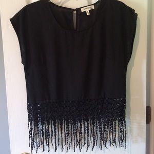 Black fringe Monteau crop top