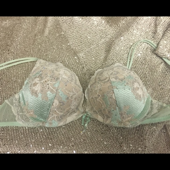Mint, white lace, & crystals bombshell bra VS