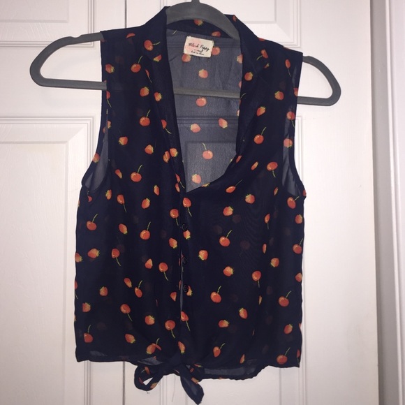 Blue strawberry pattern blouse