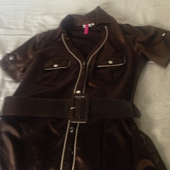brown silky shirt with belt