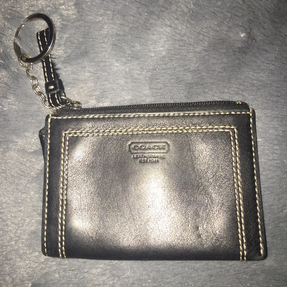 Coach leather coin purse keychain.