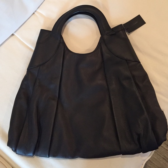 Black leather tote bag