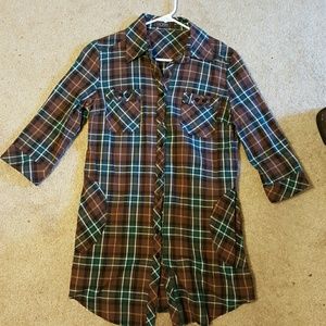 EUC karlie brown plaid tunic